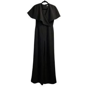 Alex Marie Jumpsuit Womens 4 Black Wide Leg Surplice Neck Back Zip *NO BELT*